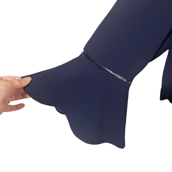 Eliza J 3/4 Bell Sleeve Fit & Flare Navy Dress w/Laddered Insets - Picture 4 of 13